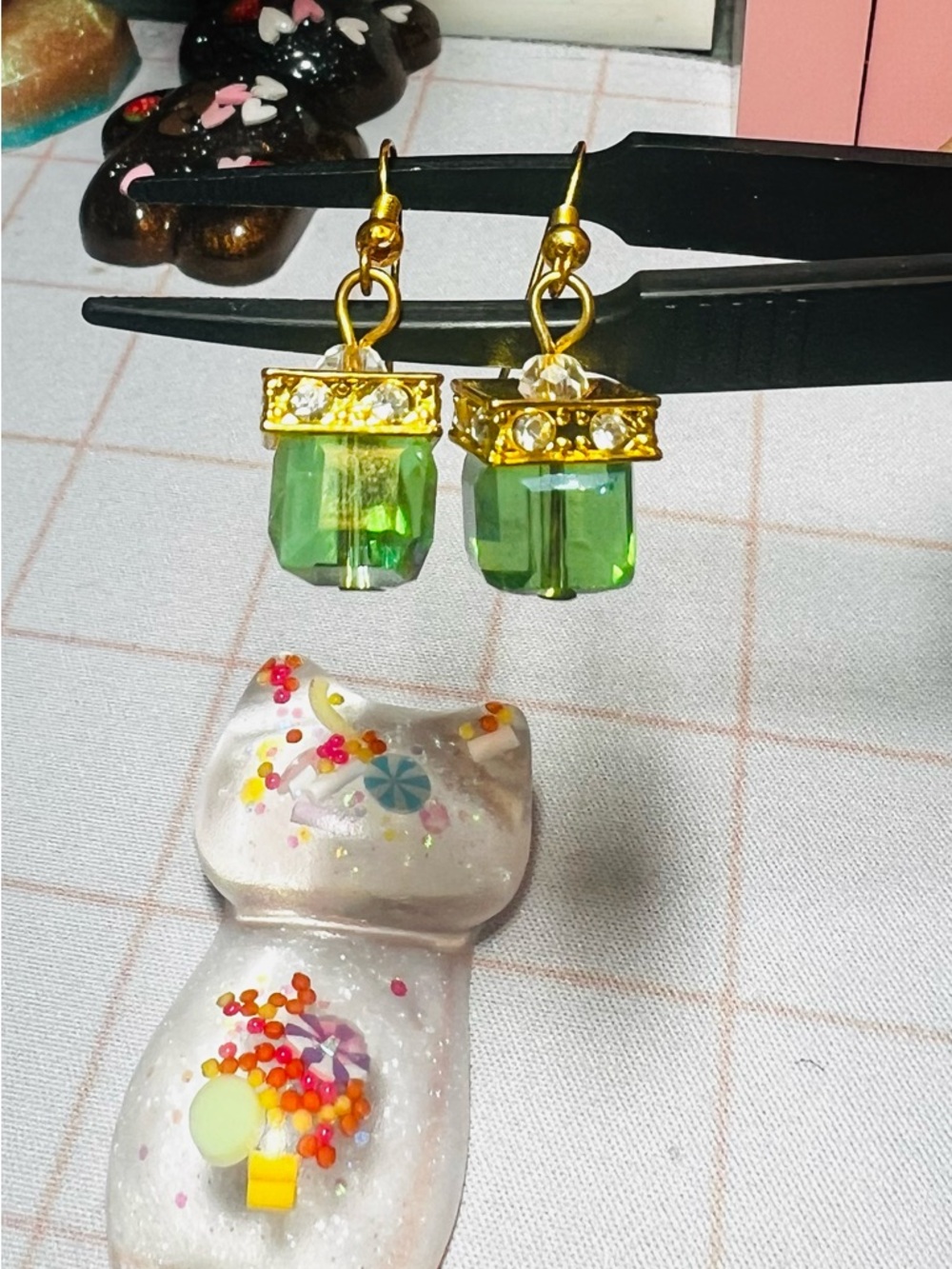 Gold-Tone Green Crystal Drop Earrings